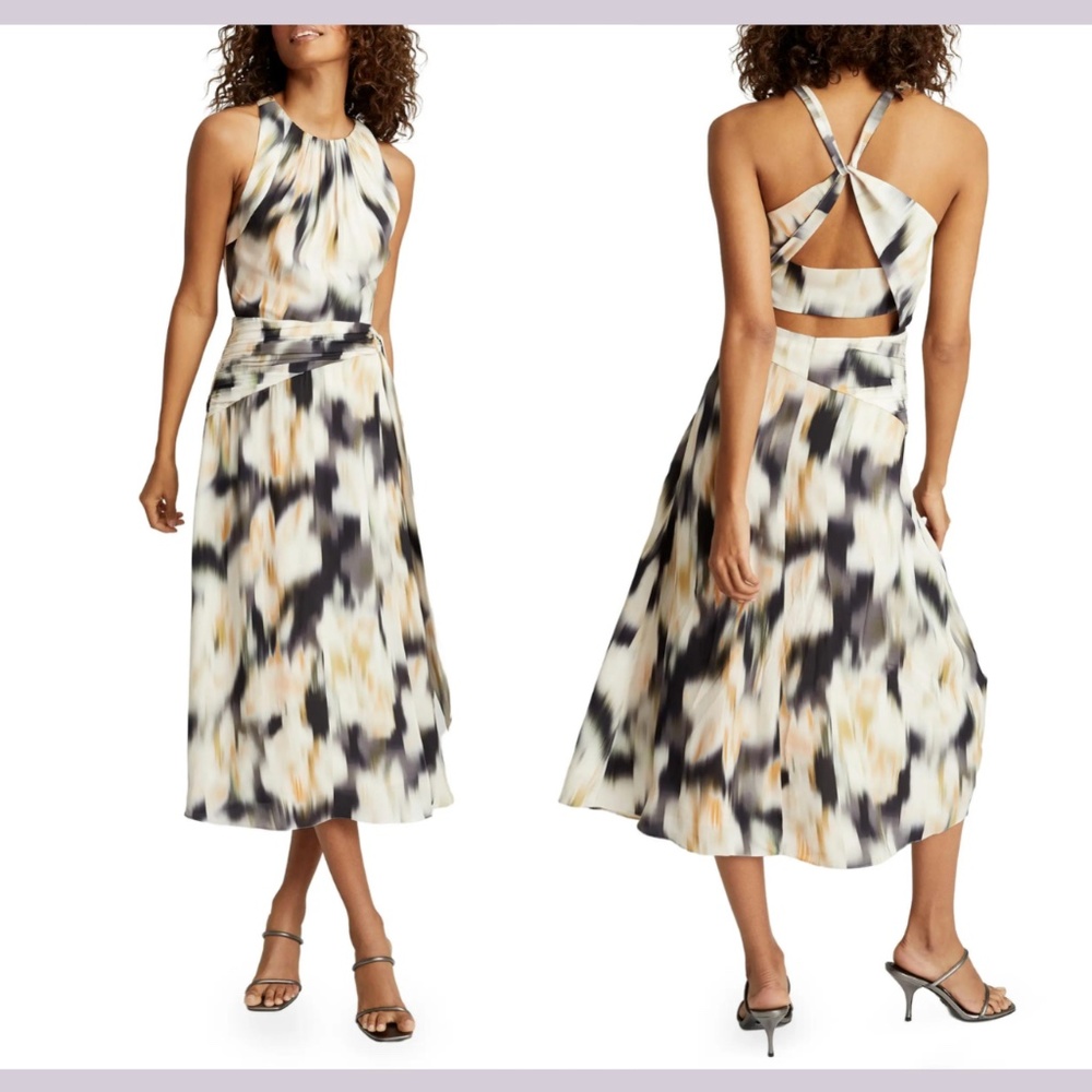 NWT $425 REISS [ 6 US ] Gisele Strappy Back Midi Dress in Smudge‎ Print